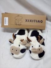 Pair of Childrens Xixitiao Fuzzy Cow Indoor Slippers