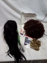 3Pc Wig Lot- Blonde Messy Bun, Rich Brown Short Perm, Black w/ Bangs