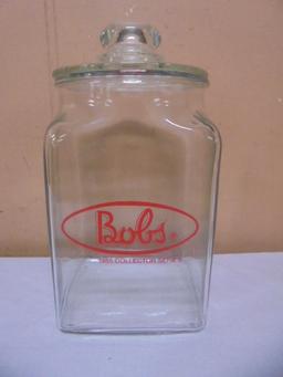 Large Glass Bobs Jar w/ Lid