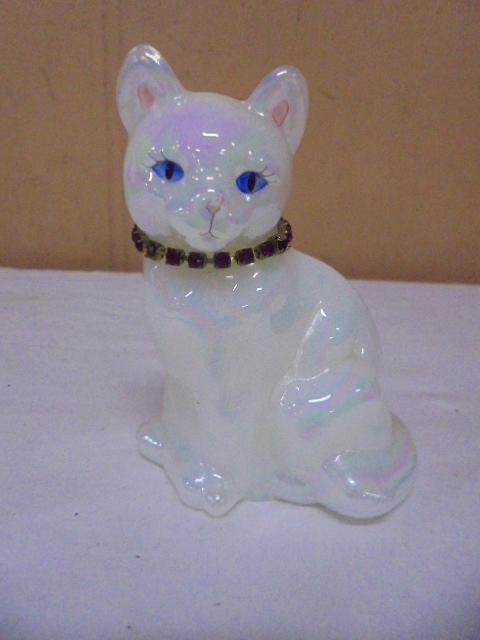 Fenton Handpainted & Signed Art Glass Cat