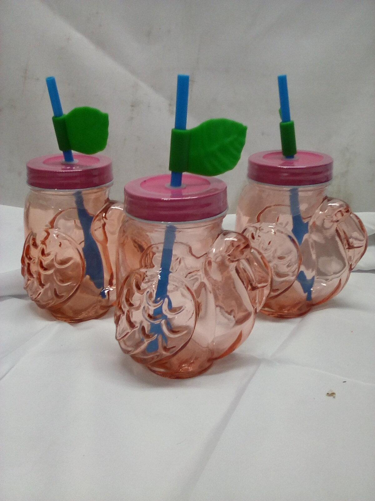 Qty 3 Glass Mason Jar Style Flamingo Drinkware with Straw