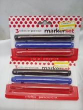 Qty 2 Permanent Marker Sets Red Blue Black Chisel Tip