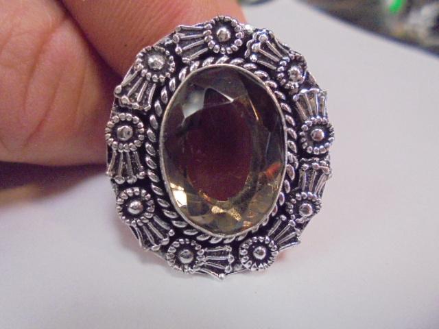 Ladies German Silver & Smoky Ring