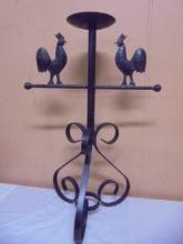 Iron Floor Candle Holder w/ 2 Chickens