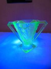 Vintage Indiana Glass Art Deco Pyramid Uranium Glass Creamer
