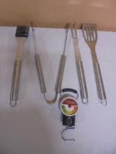 4pc Set of Heavy Duty Stainless BBQ Tools & Propane Tank Gauge