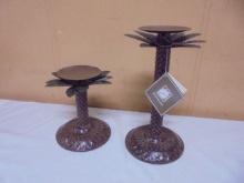 Set of Bungalow Metal Palm Tree Candle Holders