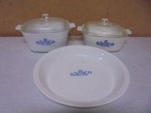 Vintage 3pc Set of Corningware Blue Corn Flower Baking Dishes