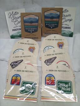 Qty 2 Hello From Camp/ National Park Postcards/ Qty 6 Iron on Patches