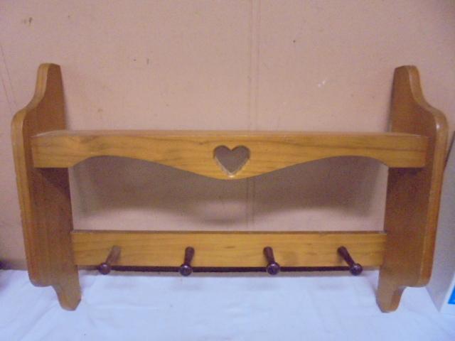 Wooden Wall Shelf w/ 4 Pegs