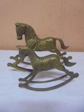 2 Vintage Solid Brass Rocking Horses