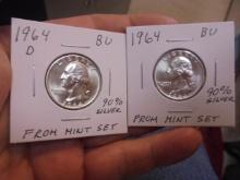 1964 D Mint & 1964 Silver Washington Quarters