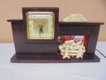 Vintage Wooden United Electric Fireplace Clock