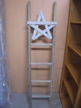 69.5in Antique Wooden Ladder w/ Wood Star