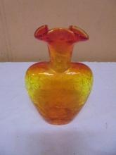 Vintage Blenko #417 Orange Crackle Glass Vase