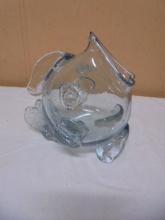 Hand Blown Art Glass Standing Fish w/ Open Mouth Bowl