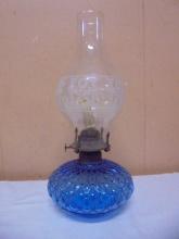 Vintage Blue Quilted Glass Oil Lamp