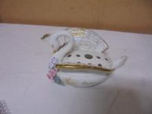 Vintage MCM Lefton China Porcelain Swan Floral Frog