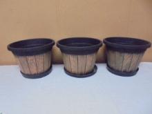 Set of 3 Small Composite Whiskey Barrel Planters