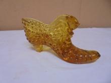 Vintage Fenton Amber Hobnail Art Glass Cat on Slipper