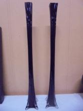 2 Matching Handblown Black Eifel Tower Vases