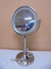 Brushed Stainless Steel Lighted Magnifying Make-Up Mirror