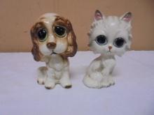 Vintage Lefton Fog & Cat Figurines