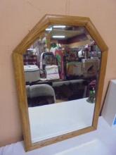 Solid Oak Framed Beveled Glass Wall Mirror