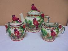 Cracker Barrel Tea Pot w/ Matching Creamer & Sugar w/ Cardinals