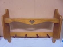 Wooden Wall Shelf w/ 4 Pegs