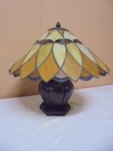 Beautiful Double Bulb Leaded Glass Shade Table Lamp