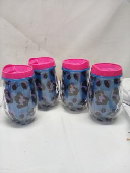 Qty 4 Plastic Lidded Tumblers