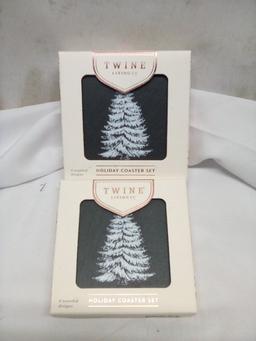 Qty 2 Slate Coaster Set of 4 Assorted Designs