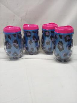 Qty 4 Plastic Lidded Tumblers