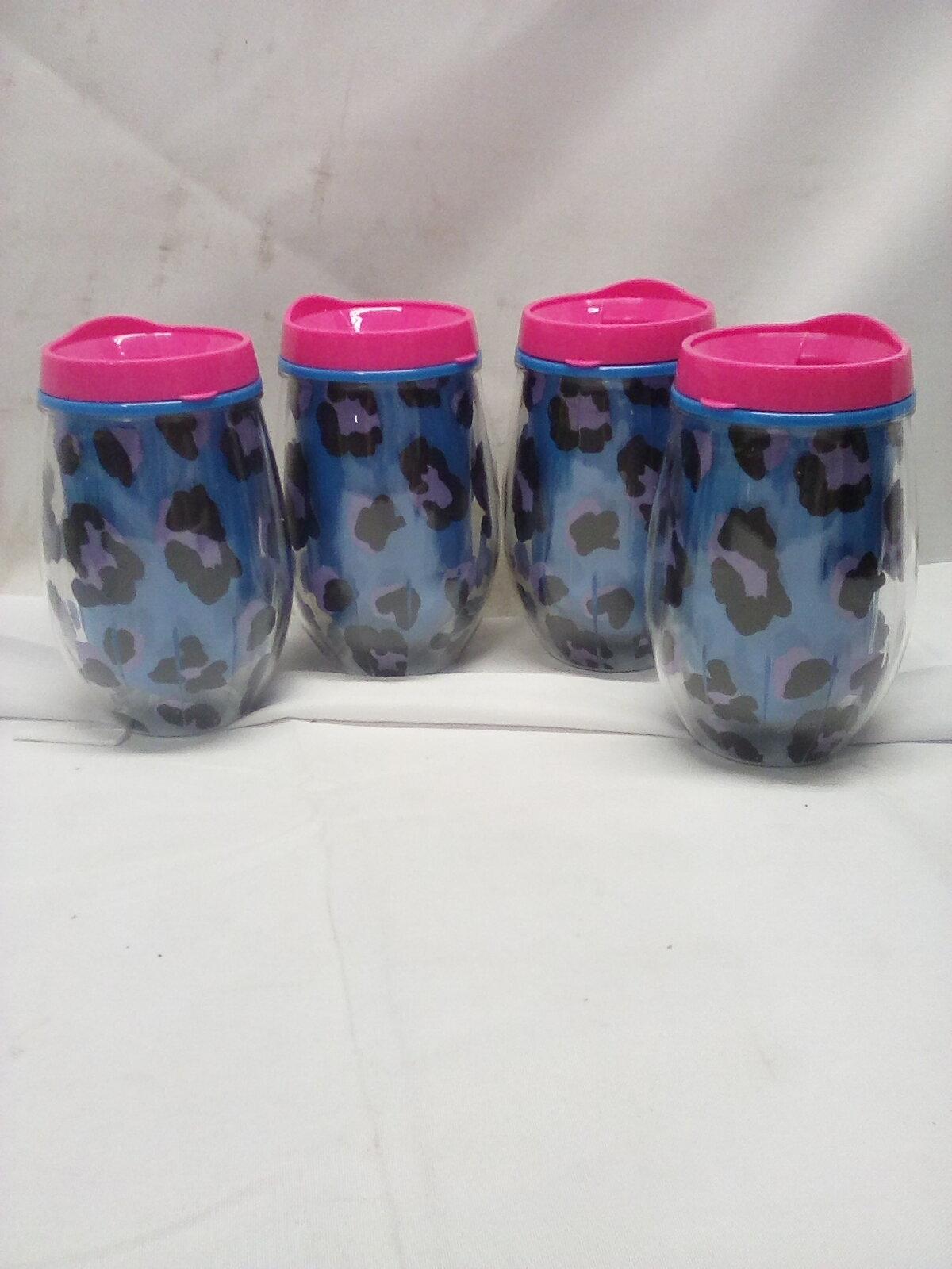 Qty 4 Plastic Lidded Tumblers