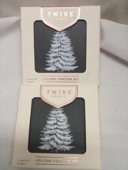Qty 2 Slate Coaster Set of 4 Assorted Designs