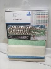 14pc Shower Set- Curtain, Liner,12 Hooks