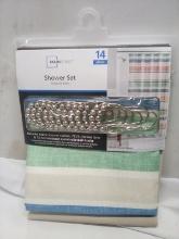 14pc Shower Set- Curtain, Liner,12 Hooks