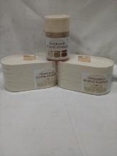 Qty 2 Stackable Storage Containers 7” x 3.5” x 3.5”/ Qty 1 Round Stackable