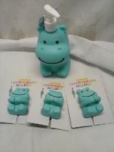Qty 3 Hippo Toothbrush Holders/ Qty 1 Hippo Soap Dispenser