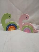 Pair of Standing Wood Dino Decor