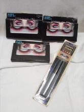 4Pc Cosmetics Lot- 3 Pairs of Ombre Self-Adhesive Lashes, 1 Liquid Lipstick Tube