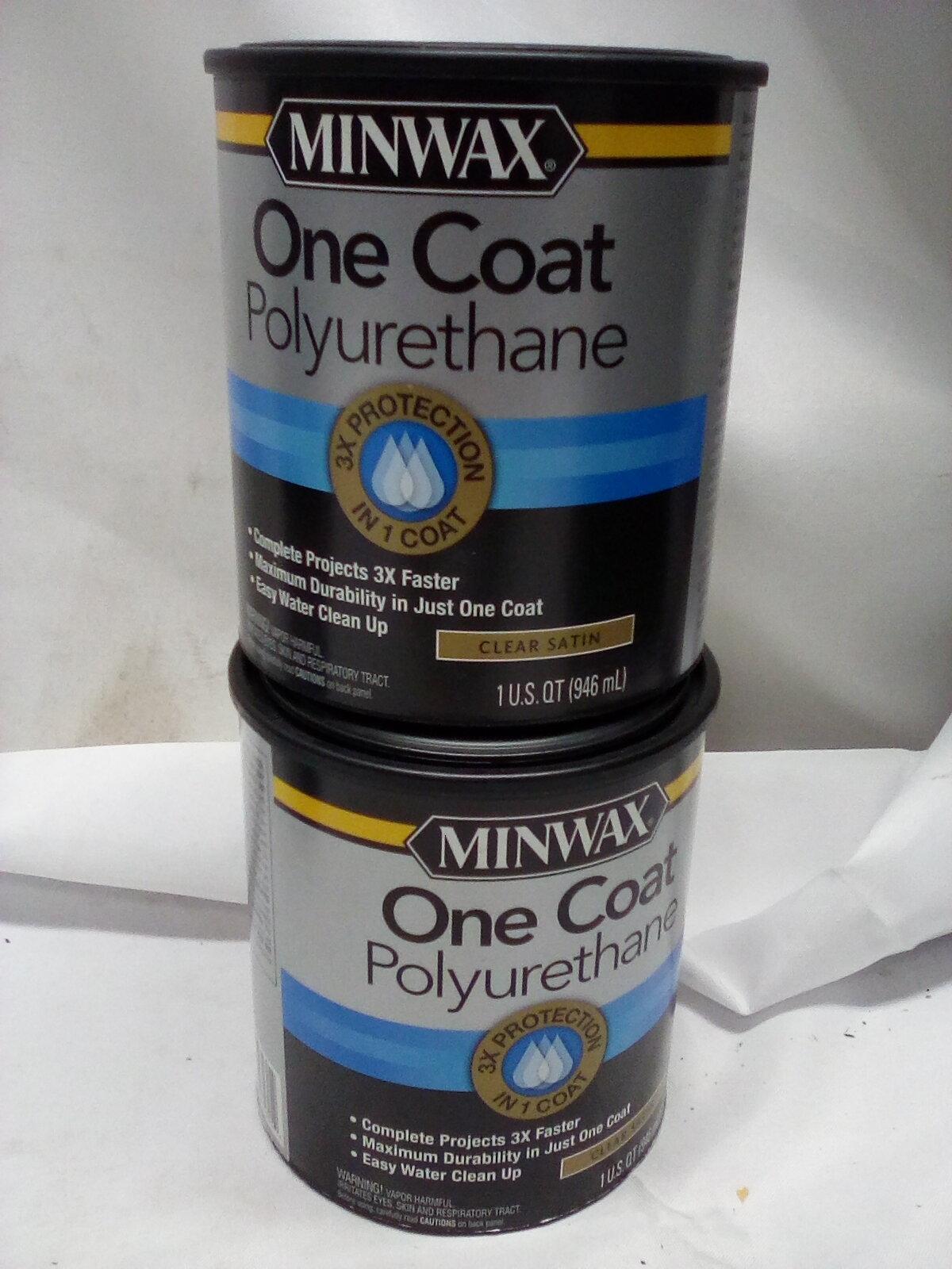 2Pc Minwax 1Qt One Coat Polyurethane Lot- (2) Clear Satin