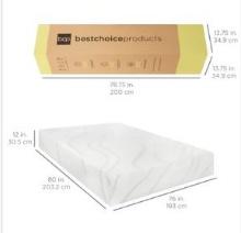 King size 12in Medium-Firm Green Tea & Charcoal Gel Memory Foam Mattress