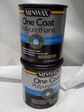 2Pc Minwax 1Qt One Coat Polyurethane Lot- (2) Clear Satin