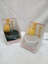 Pair of Matcha Kits- (1) White Bowl Set, (1) Green Bowl Set