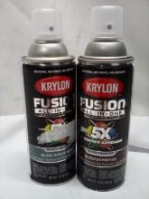2 Krylon 12oz Fusion All in One Gloss Primers- (1) Smoke Gray, (1) Espresso