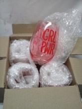 Set of 4 Pink/Red BLUSH “Grl Pwr” Stemless Glasses