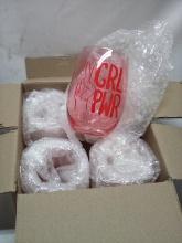 Set of 4 Pink/Red BLUSH “Grl Pwr” Stemless Glasses