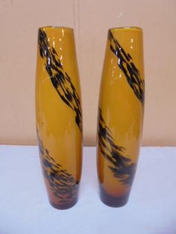 2 Matching Murano Style Art Glass Vases